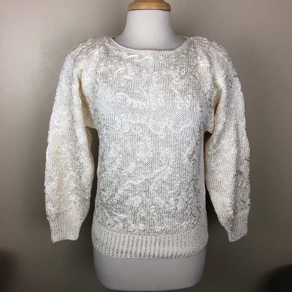 Nannell Sweaters - VTG 80s Nannell sweater ivory shldr pads  Sz S